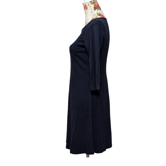 Three Dots Size Small Dark Blue Dress 3/4 Sleeve Boat Neck Ballerina Athleisure - Picture 6 of 9